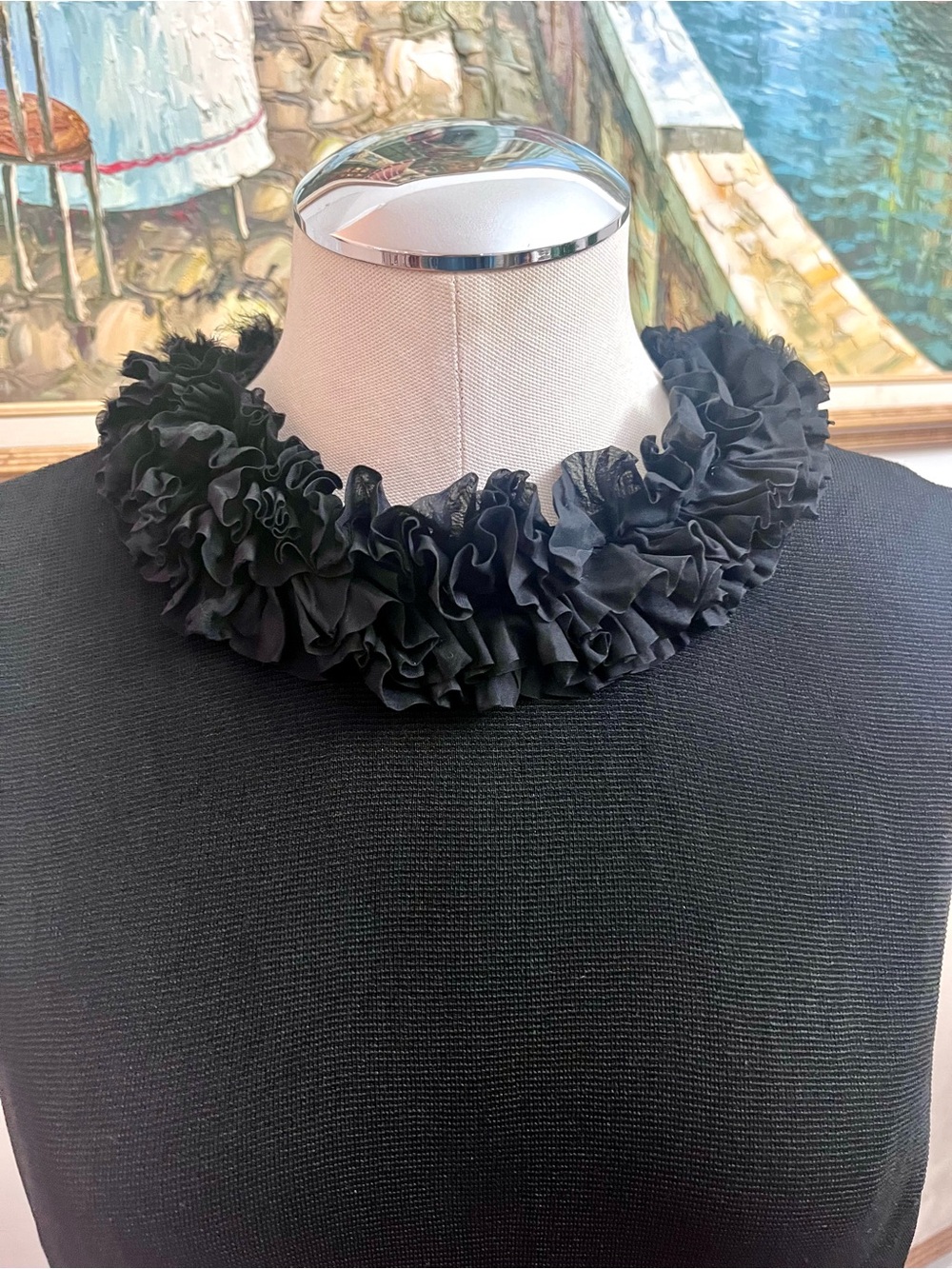 Black Ruffled Statement Necklace - Women Jewelry